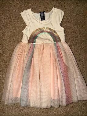 Zunie Pastel Rainbow Sequin Tulle Dress - Pink Cream Mint